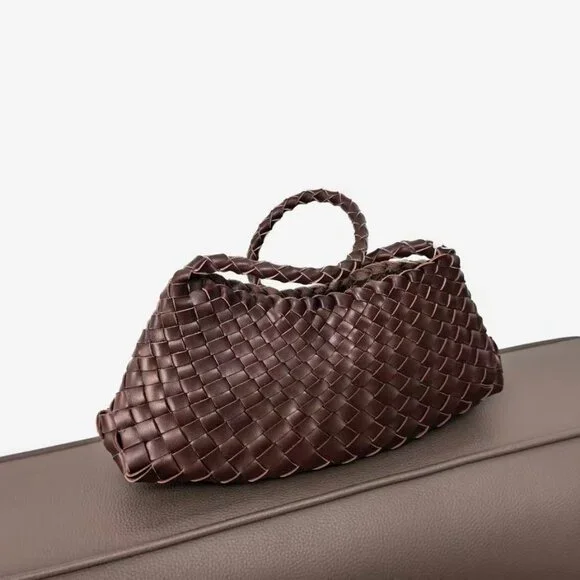 Dragon Diffusion santa croce small woven leather bag in dark brown - Picture 3 of 9